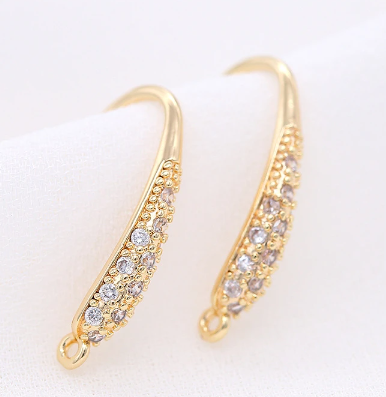 Fish Hook Earrings - Sculpted w/Micro Pave Cubic Zirconia - Gold