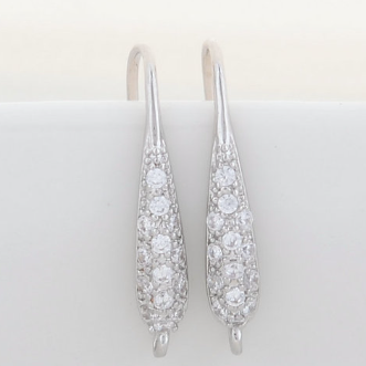 Fish Hook Earrings - Sculpted w/Micro Pave Cubic Zirconia - Silver
