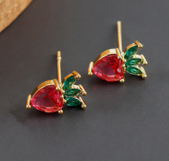 18k Gold Plated Stud Earrings - Crystal Strawberries