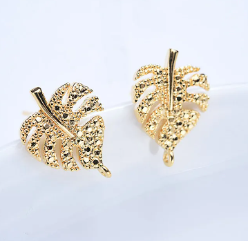 Earring Findings - Mini Pave Monsteras - 18k Plated