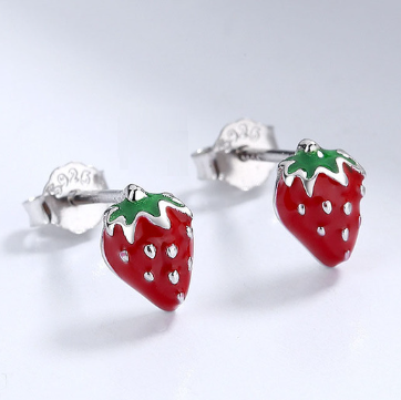 Sterling Silver Earrings - Tiny Strawberries