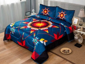 King Micro-Mink Sherpa Set - Star Quilt - Navy
