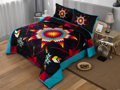 King Micro-Mink Sherpa Set - Star Quilt - Black