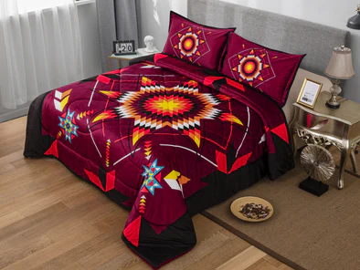 King Micro-Mink Sherpa Set - Star Quilt - Burgundy