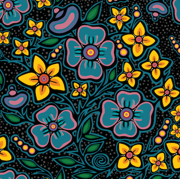 Cotton Fabric - Ojibway Florals 1 - Black
