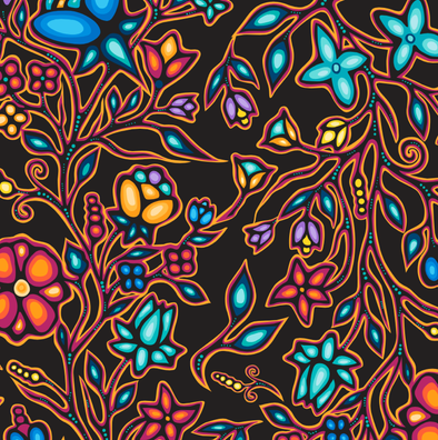 Cotton Fabric - Ojibway Florals 2 - Black