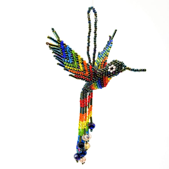 Beaded Hummingbird Ornament -  Olive AB