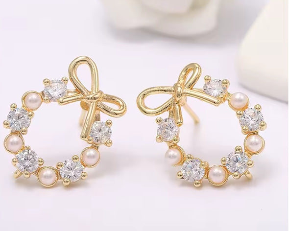 Stud Earring Posts - Diamond & Pearl Loop