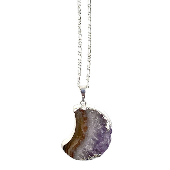 Geode Necklace - Amethyst Slice Moon