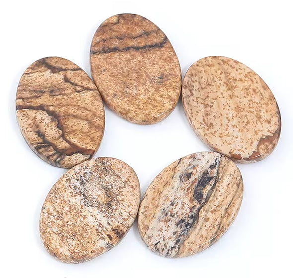 Stone Cab - Picture Jasper Ovals - 13 mm x 18 mm
