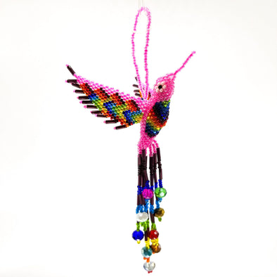 Beaded Hummingbird Ornament - Pink