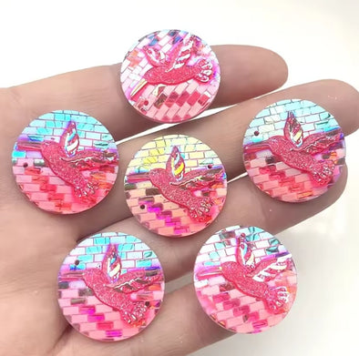 Acrylic Cab - Sparkle Hummingbird Rounds - 25 mm - Pink AB
