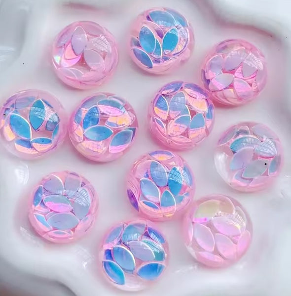 Acrylic Cab - Pink Rounds w/Foil Confetti - 10 mm