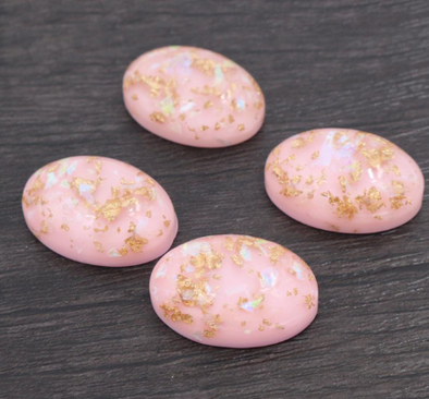 Acrylic Cab - Soft Pink w/Gold & Iridescent Flakes - Oval