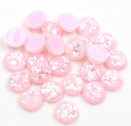 Acrylic Cab - Pink Rounds w/Mother of Pearl Flakes - 12 mm