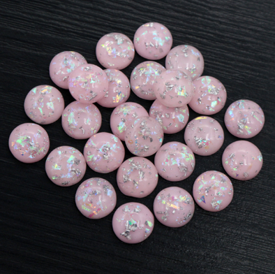Acrylic Cab - Pink w/Silver & Incandescent Flakes - 12 mm