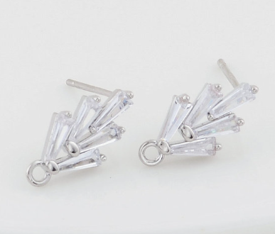 Stud Earring Posts - Cubic Zirconia Wheat Ears - Rhodium