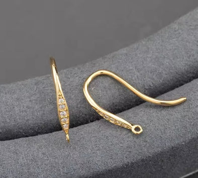 Fish Hook Earrings - Sculpted w/Micro Pave Cubic Zirconia - Gold 2