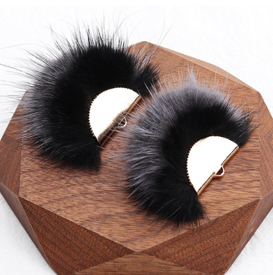 Fur Charm - 6.5 cm Semi-Circle - Black w/Charcoal