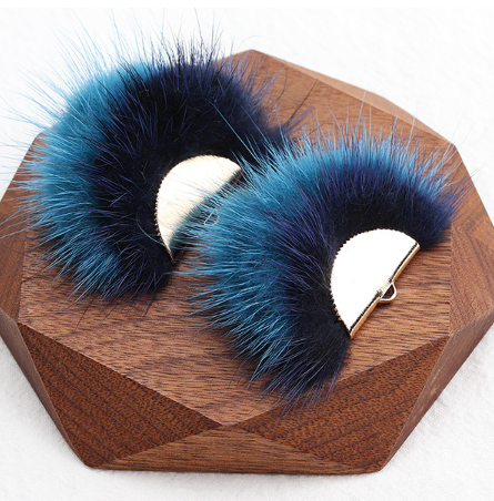 Fur Charm - 6.5 cm Semi-Circle - Navy w/Blue