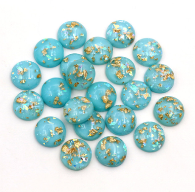 Acrylic Cab - Sky Blue w/Gold & Iridescent Flakes - 12 mm