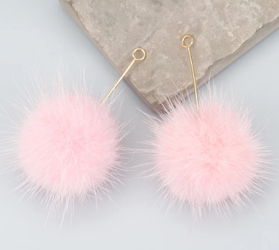 Fur Charm - 3 cm Round Pom-Pom on Eye Hook - Soft Pink