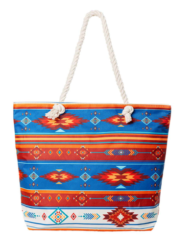 Woven Tote Bag - Southwest - Blue