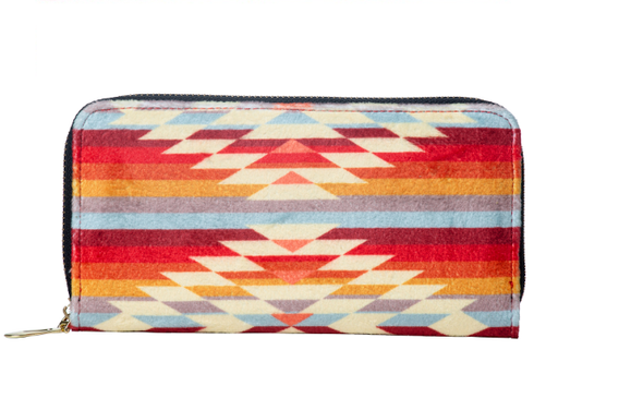 Zippered Fleece Wallet - Southwest Geometric - Sunset Stripe