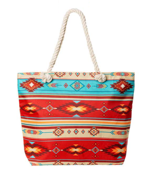 Woven Tote Bag - Southwest - Red