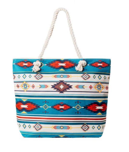 Woven Tote Bag - Southwest - Turquoise