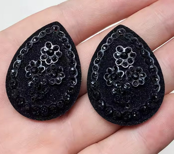 Acrylic Cab - Teardrop Sparkle Daisies - Black