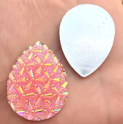Acrylic Cab - Sparkle Starburst Teardrops - Pink AB
