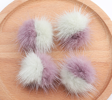 Fur Charm - 4 cm Round Pom-Pom - Lavender/Natural Beige