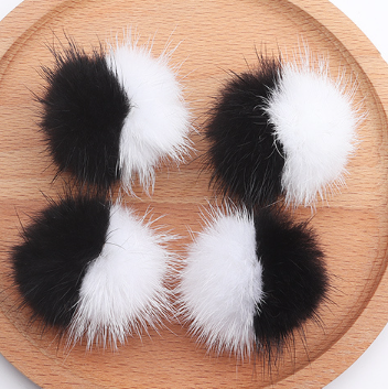 Fur Charm - 4 cm Round Pom-Pom - Black/White