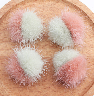 Fur Charm - 4 cm Round Pom-Pom - Peachy Pink/Natural Beige