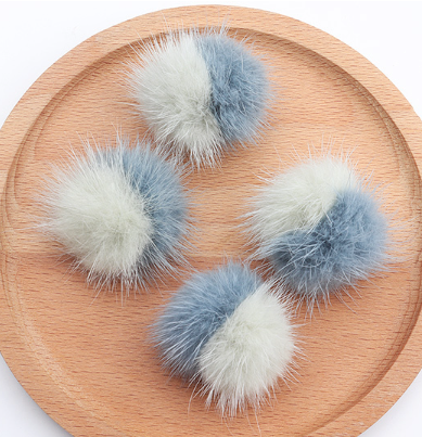 Fur Charm - 4 cm Round Pom-Pom - Slate Grey/Natural Beige