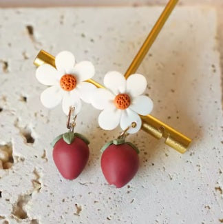 Polymer Clay Earrings - Strawberry & Flower