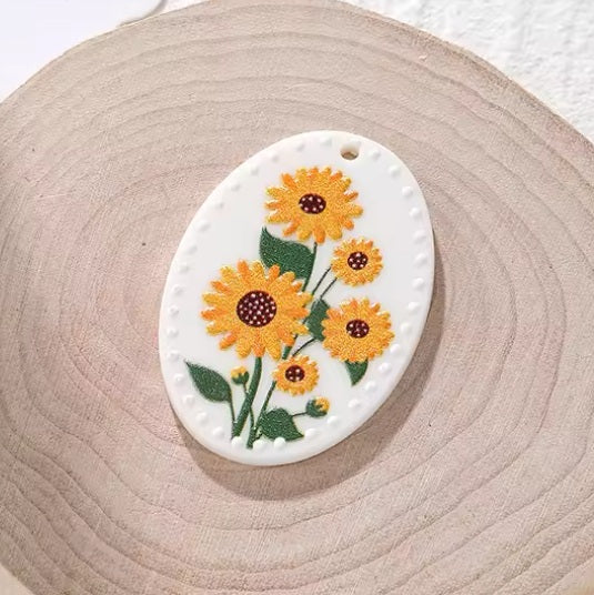 Acrylic Cab - Oval - Sunflowers on Ivory
