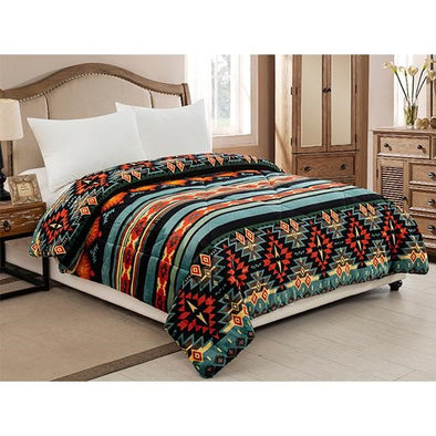 Queen Sherpa Comforter - Geometric - Teal