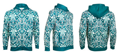 Hooded Zippered Sweatshirt - Woodland Floral - Teal