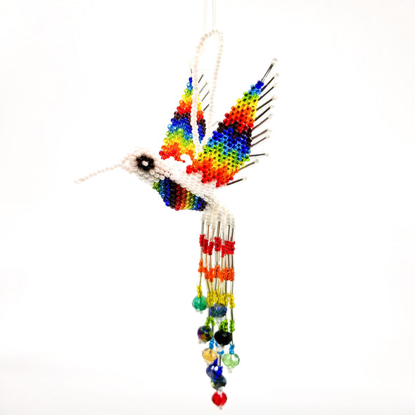 Beaded Hummingbird Ornament -  White