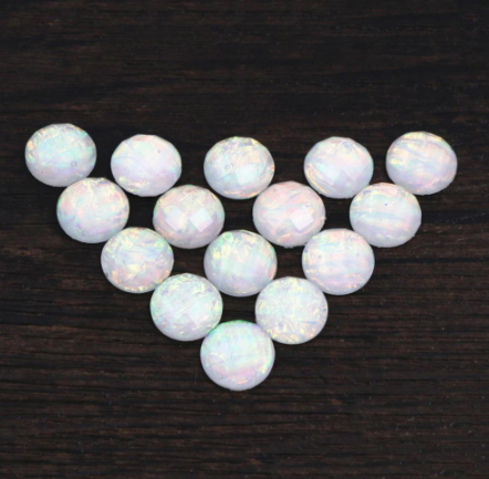 Acrylic Cab - Faceted Foiled Rounds - White - 12 mm