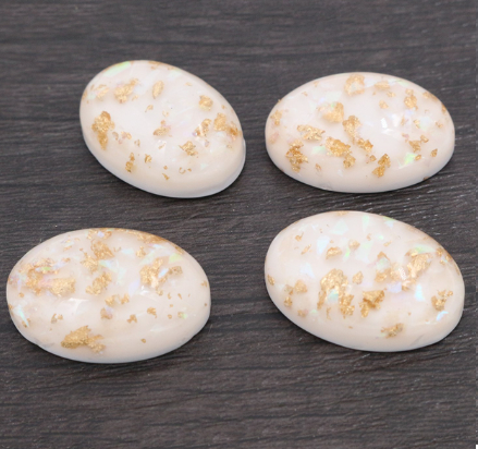 Acrylic Cab - White w/Gold & Iridescent Flakes - Oval