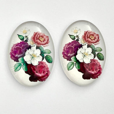 Glass Cab - Oval - Wild Roses on White