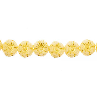 Pressed Glass Bead Strand - Yellow on Alabaster White Flowers