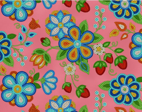 Cotton Fabric - Beaded Strawberries - Coral
