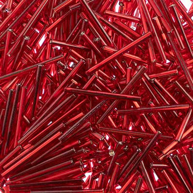 Bugle Beads - 30 mm - Red Silver Lined