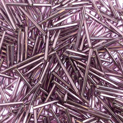 Bugle Beads - 30 mm - Purple Silver Lined