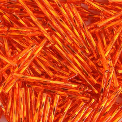 Bugle Beads - 30 mm Twisted - Orange Silver Lined