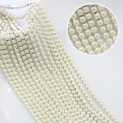 SS8 Metal Banding - Cream Pearl on Silver